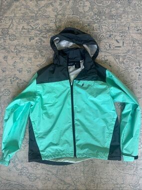 Frogg Toggs Lightweight Aqua and Black Windbreaker Jacket L/XL